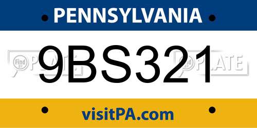 9BS321 Pennsylvania License Plate