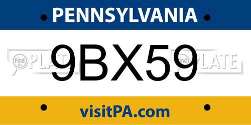 9BX59 Pennsylvania License Plate