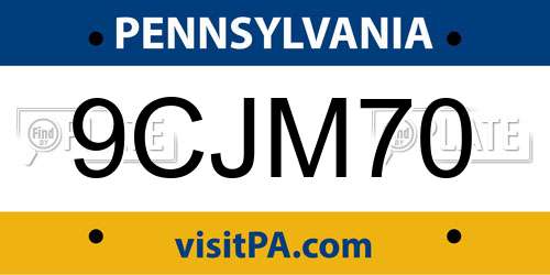 9CJM70 Pennsylvania License Plate