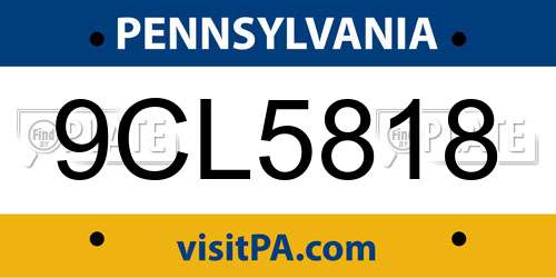 9CL5818 Pennsylvania License Plate