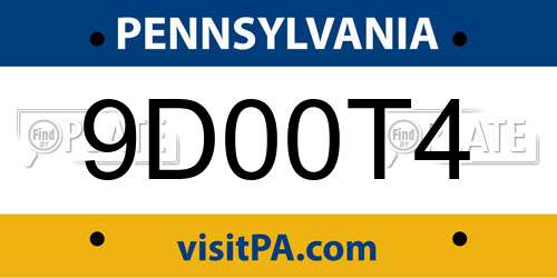 9D00T4 Pennsylvania License Plate
