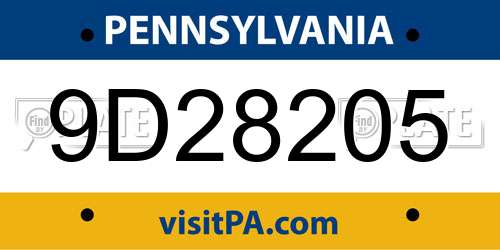 9D28205 Pennsylvania License Plate