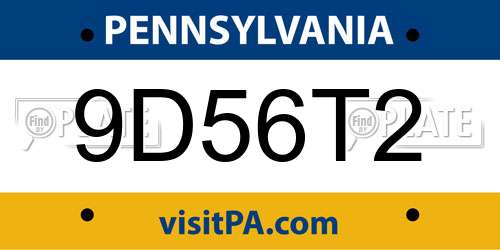 9D56T2 Pennsylvania License Plate