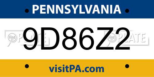 9D86Z2 Pennsylvania License Plate