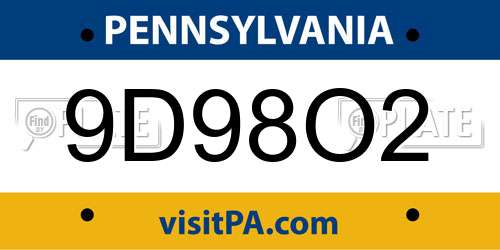 9D98O2 Pennsylvania License Plate