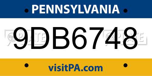 9DB6748 Pennsylvania License Plate