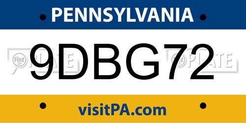 9DBG72 Pennsylvania License Plate