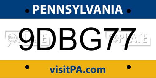 9DBG77 Pennsylvania License Plate