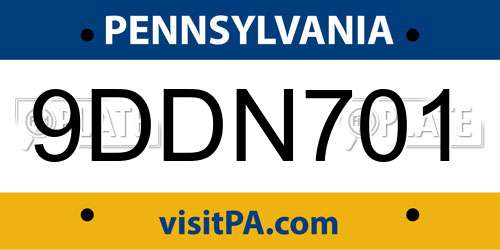 9DDN701 Pennsylvania License Plate