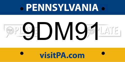 9DM91 Pennsylvania License Plate