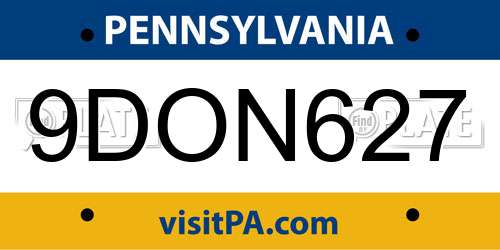 9DON627 Pennsylvania License Plate