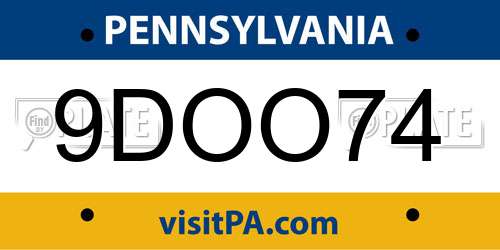 9DOO74 Pennsylvania License Plate