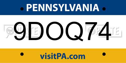9DOQ74 Pennsylvania License Plate