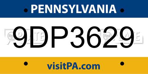 9DP3629 Pennsylvania License Plate