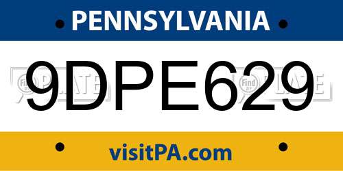 9DPE629 Pennsylvania License Plate