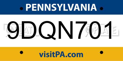 9DQN701 Pennsylvania License Plate