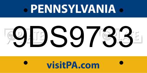 9DS9733 Pennsylvania License Plate