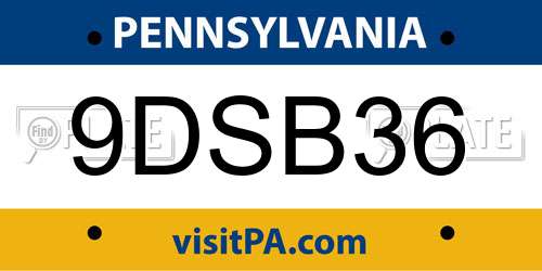 9DSB36 Pennsylvania License Plate