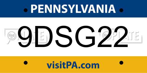 9DSG22 Pennsylvania License Plate