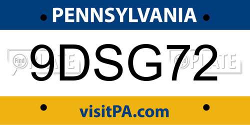 9DSG72 Pennsylvania License Plate