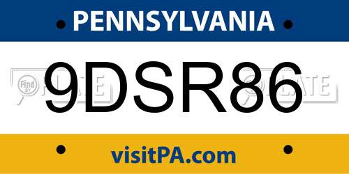 9DSR86 Pennsylvania License Plate