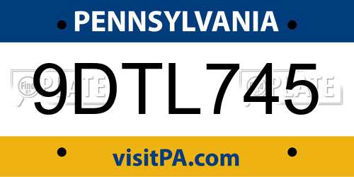 9DTL745 Pennsylvania License Plate