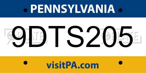 9DTS205 Pennsylvania License Plate