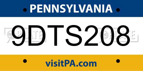 9DTS208 Pennsylvania License Plate