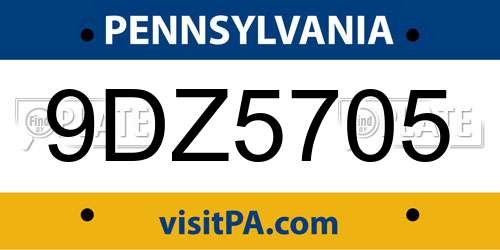 9DZ5705 Pennsylvania License Plate