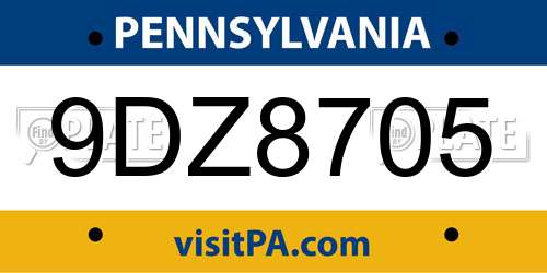 9DZ8705 Pennsylvania License Plate
