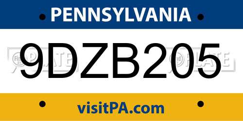 9DZB205 Pennsylvania License Plate