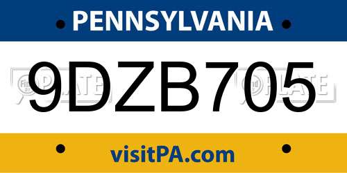 9DZB705 Pennsylvania License Plate