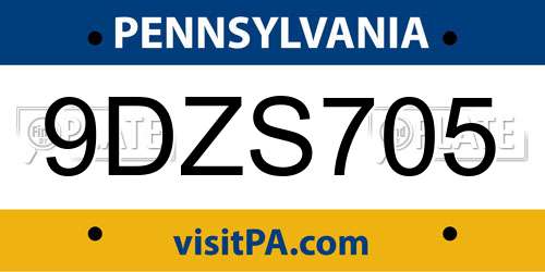 9DZS705 Pennsylvania License Plate