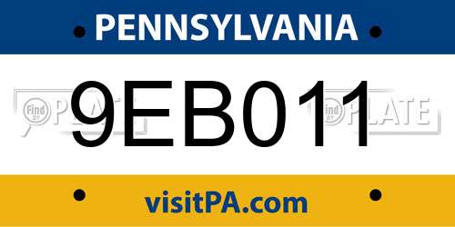 9EB011 Pennsylvania License Plate