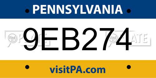 9EB274 Pennsylvania License Plate