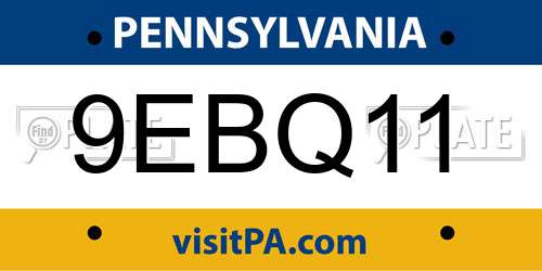 9EBQ11 Pennsylvania License Plate