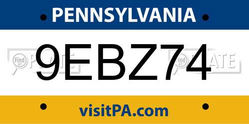 9EBZ74 Pennsylvania License Plate