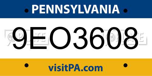 9EO3608 Pennsylvania License Plate