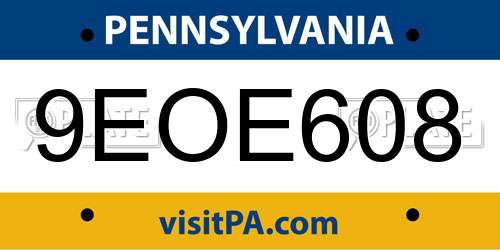 9EOE608 Pennsylvania License Plate