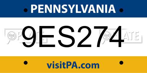 9ES274 Pennsylvania License Plate