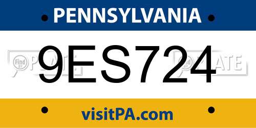9ES724 Pennsylvania License Plate