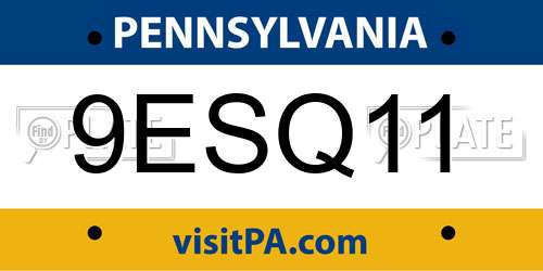 9ESQ11 Pennsylvania License Plate