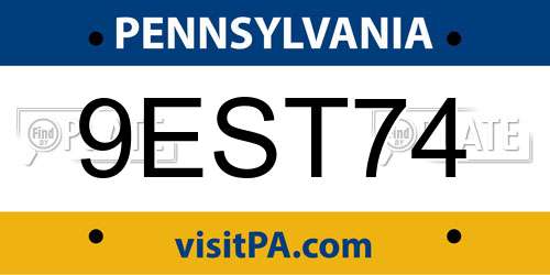 9EST74 Pennsylvania License Plate
