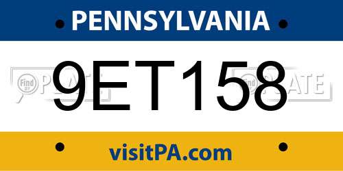 9ET158 Pennsylvania License Plate