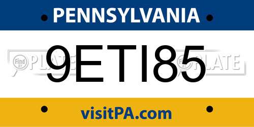 9ETI85 Pennsylvania License Plate