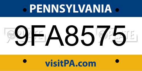 9FA8575 Pennsylvania License Plate