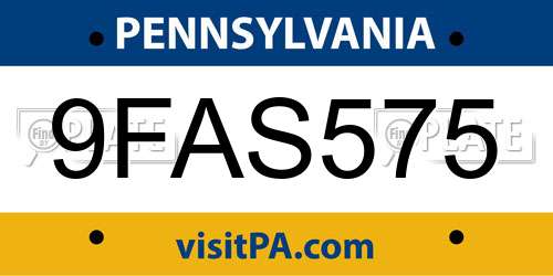 9FAS575 Pennsylvania License Plate