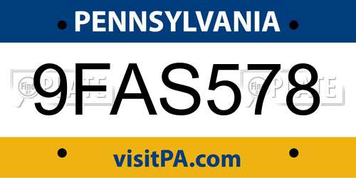 9FAS578 Pennsylvania License Plate