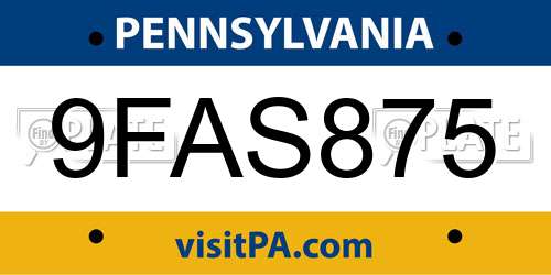 9FAS875 Pennsylvania License Plate
