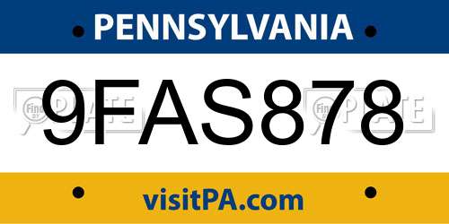 9FAS878 Pennsylvania License Plate